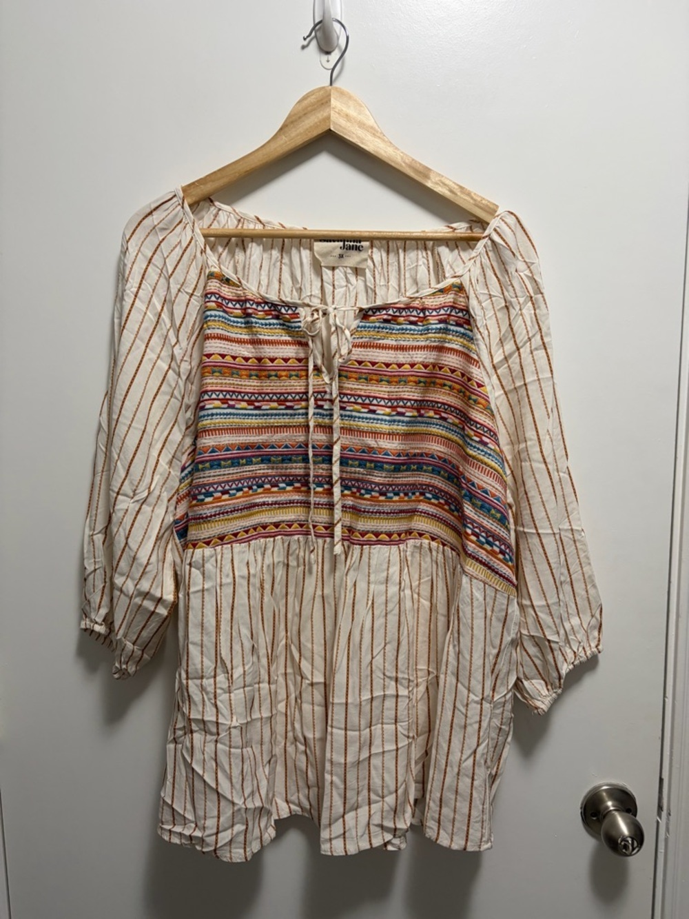 Savanna Jane 3/4 Sleeve Embroidered Bohemian Top Women’s Size 3X